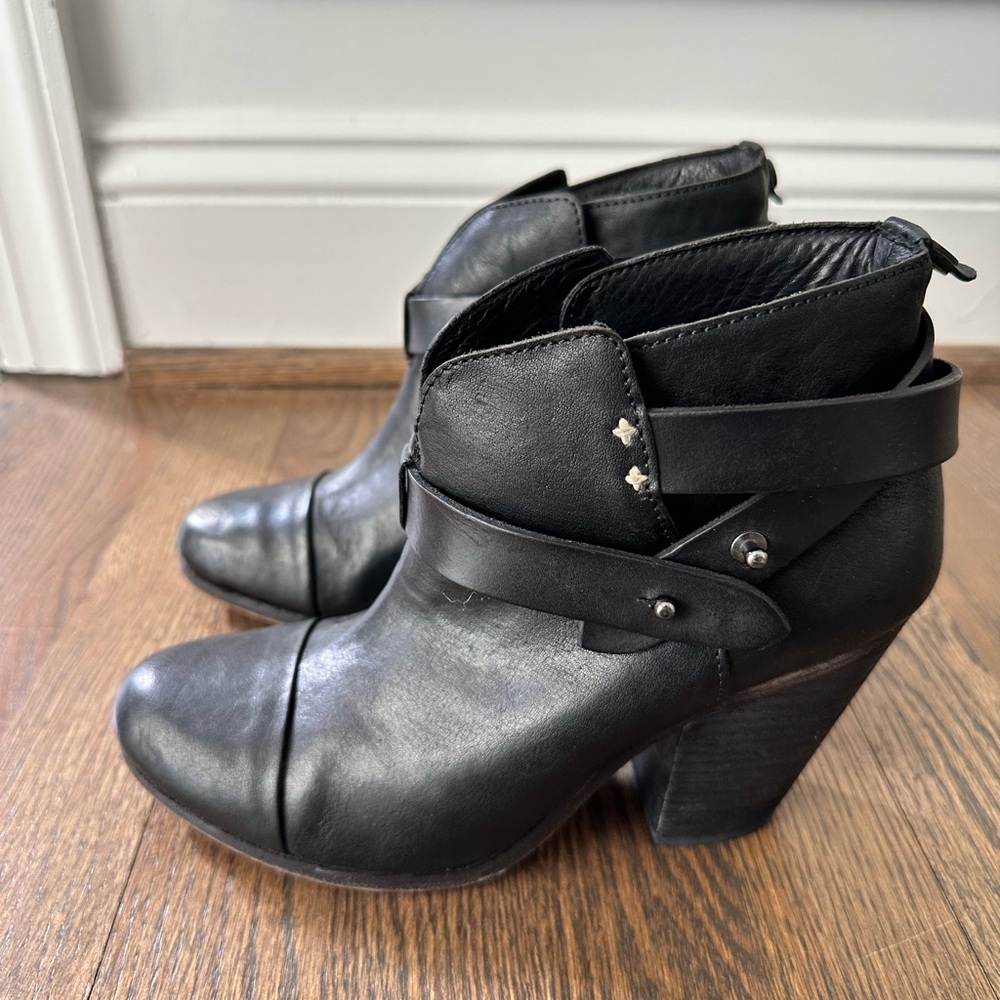 Rag and Bone Black Harlow Ankle Booties Boots 37.5 7